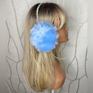 🎀🌷 Sky Blue Faux Fur Earmuffs w/ Pearl Headband 🌷🎀